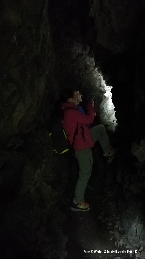 Dunkle Höhle mit beeindruckenden Spinnen